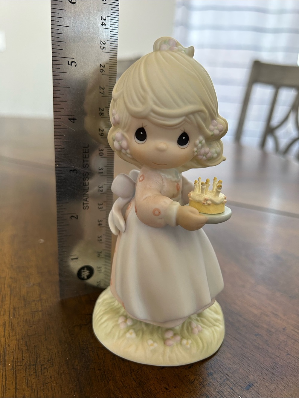 Precious Moments Girl Figurine Holding Birthday Cake - Cream